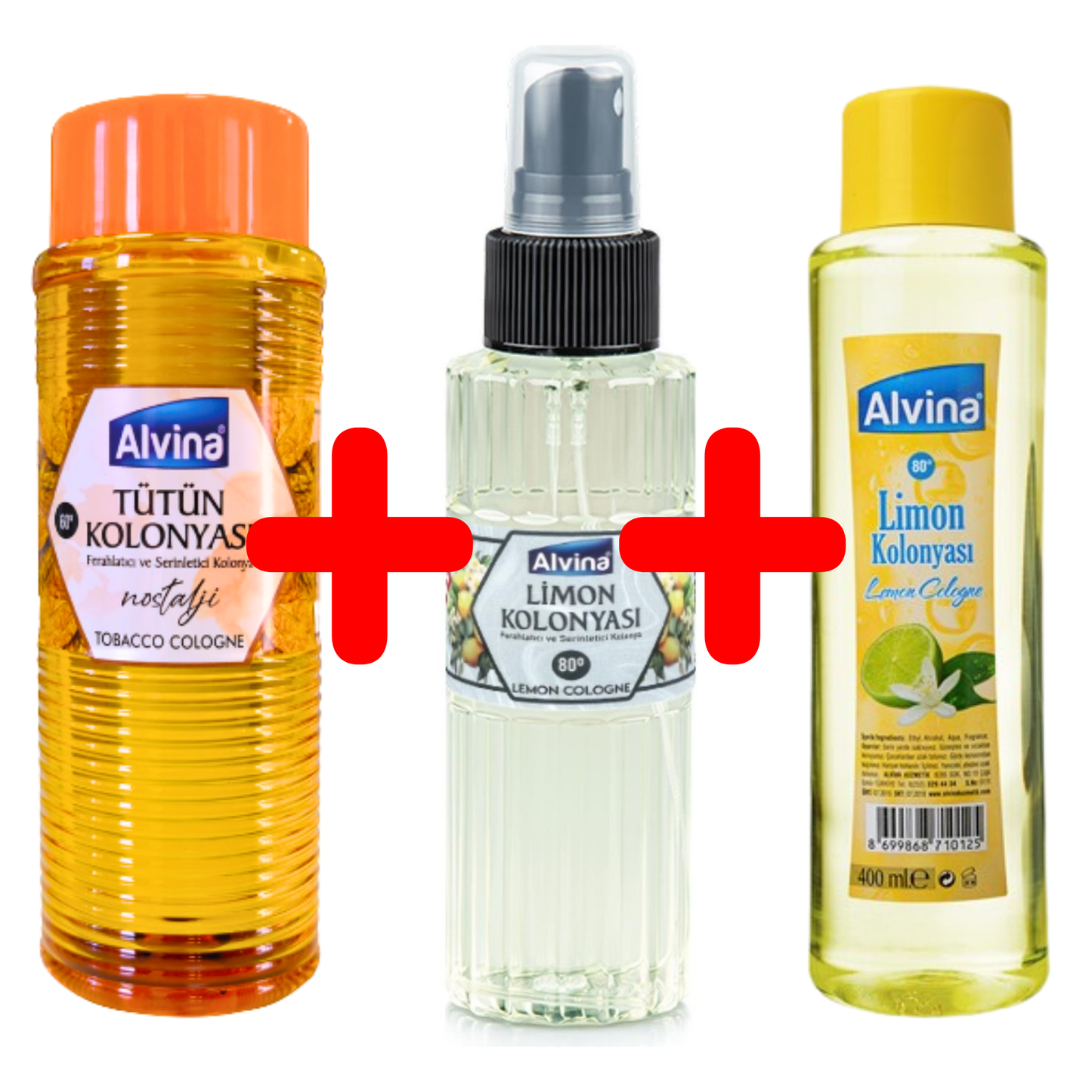 Alvina Eau de Cologne Set Citroen & Tabak 400ml + 100ml Spray – Frisse Geur Familie Set