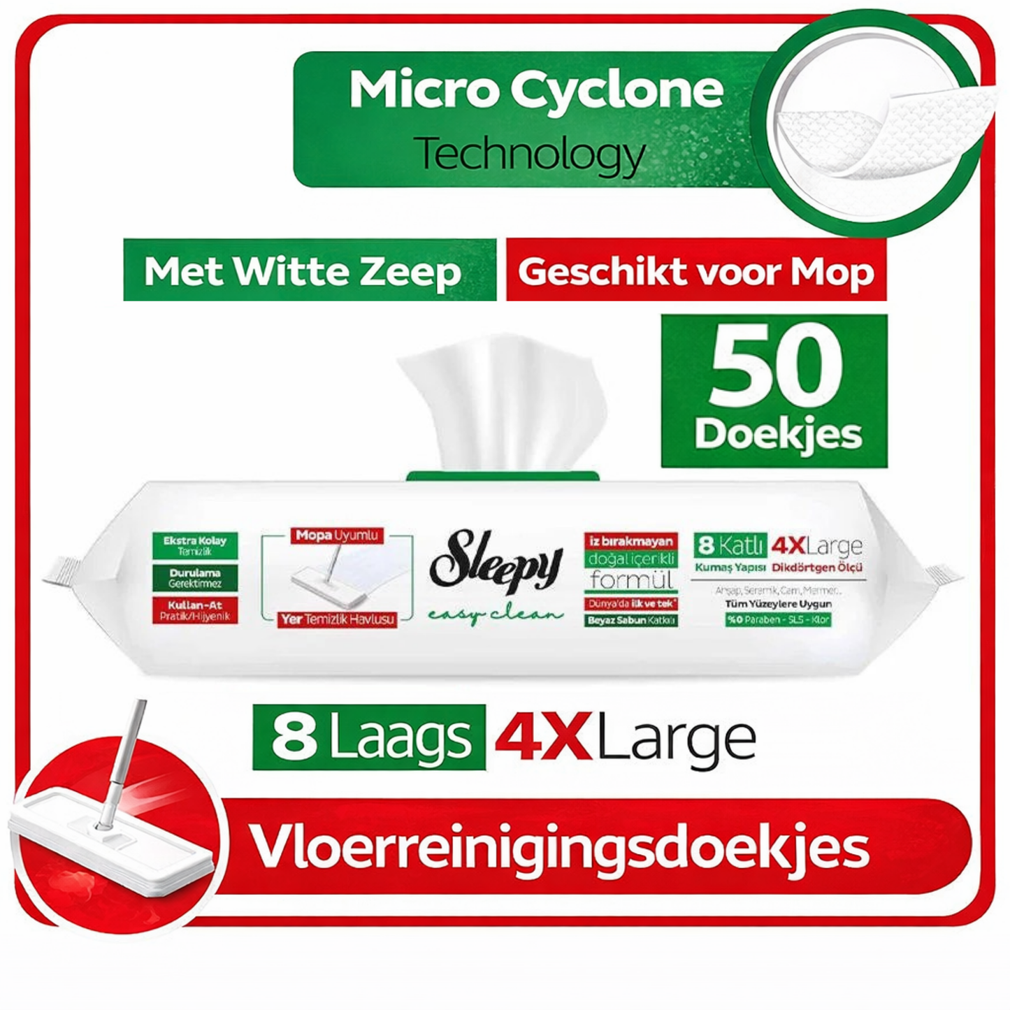 3x Sleepy Easy Clean Vloerreinigingsdoekjes Geschikt voor Mop – 50 Stuks – Met Witte Zeep