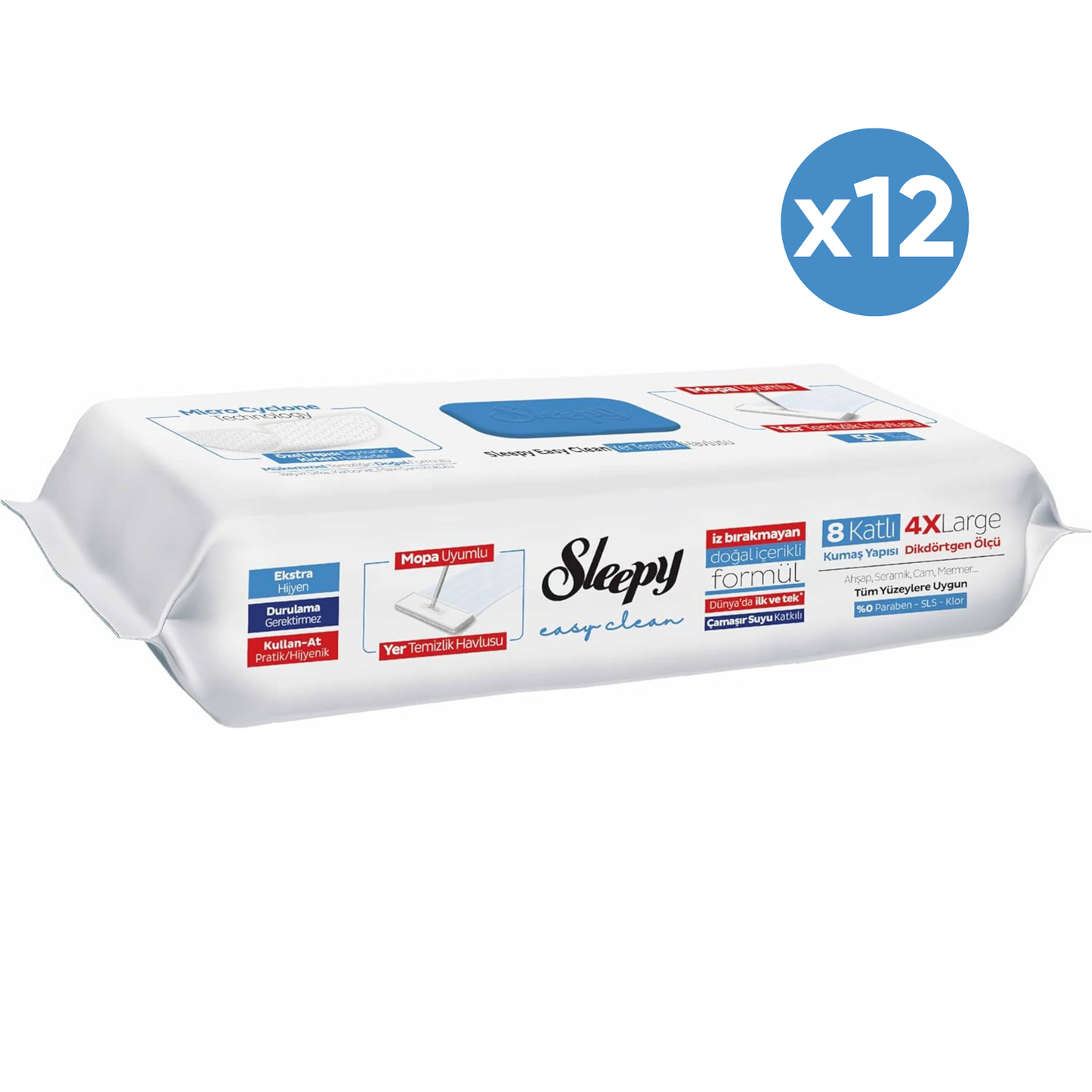 Sleepy Easy Clean Vloerreinigingsdoekjes met Bleekmiddel 50 Stuks 12-Pack – Geschikt voor Mop