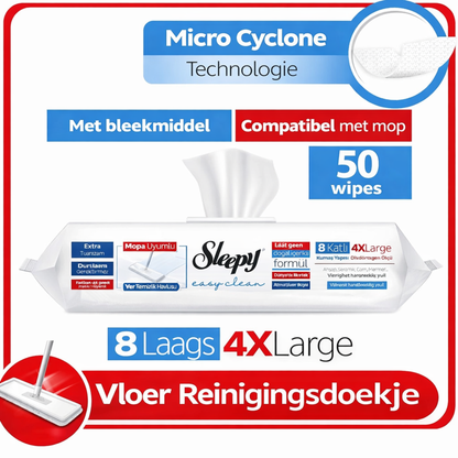 Sleepy Easy Clean Vloerreinigingsdoekjes met Bleekmiddel 50 Stuks 12-Pack – Geschikt voor Mop